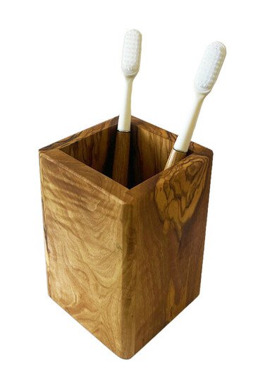 Pot à Brosse à Dents en Bois d'Olivier - Olivenholz-erleben