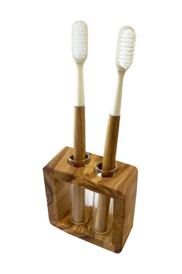 Porte Brosse à Dents pour 2 en Bois d'Olivier - Olivenholz-erleben