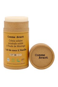 Crème Solaire Bio Minérale Solide SPF30 - Vanille & Lait de Coco - Comme Avant